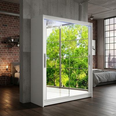 Westa Xi 150 Modern Sliding White Wardrobe With Mirrored Fronts And Practical Storage With Rgb Led Colorful from B&Q