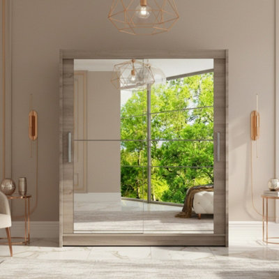 Westa Xi 150 Modern Sliding Truffle Wardrobe With Mirrored Fronts And Practical Storage from B&Q