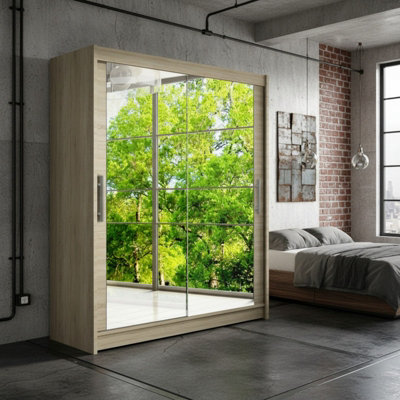 Westa Xi 150 Modern Sliding Sonoma Wardrobe With Mirrored Fronts And Practical Storage from B&Q