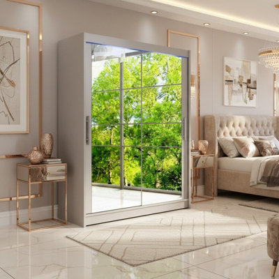 Westa Xi 150 Modern Sliding Cashmere Wardrobe With Mirrored Fronts And Practical Storage With Rgb Led Colorful from B&Q