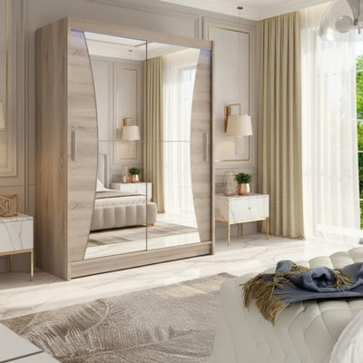 Westa Ix 150 Modern Sliding Truffle Wardrobe With Mirrored Fronts And Practical Storage With Rgb Led Colorful from B&Q