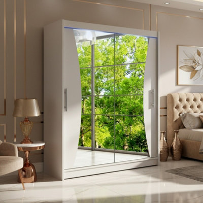 Westa Ix 150 Modern Sliding Cashmere Wardrobe With Mirrored Fronts And Practical Storage With Rgb Led Colorful from B&Q