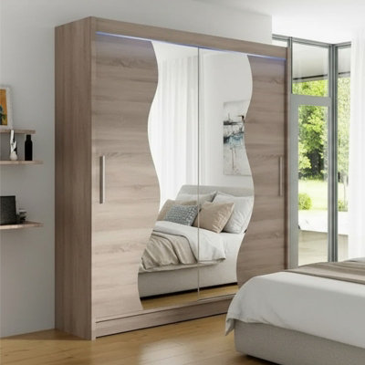 Westa S Sliding Door Wardrobe With Mirrors On The Fronts Truffle With Rgb Led Lights from B&Q