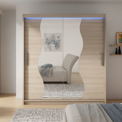 Westa S Sliding Door Wardrobe With Mirrors On The Fronts Sonoma With Rgb Led Lights from B&Q