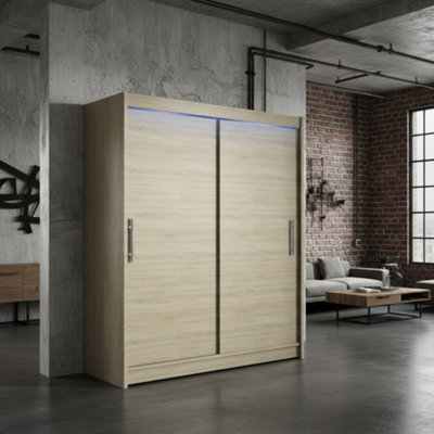 Galeria Wardrobe With Sliding Doors And Led Lighting 150Cm Sonoma Oak from B&Q