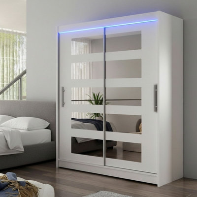 Westa V 150Cm Sliding Wardrobe With Mirrors White Rgb Led Lights from B&Q