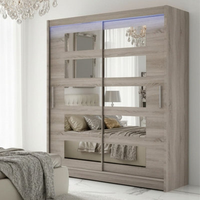 Westa V 150Cm Sliding Wardrobe With Mirrors Truffle Rgb Led Lights from B&Q