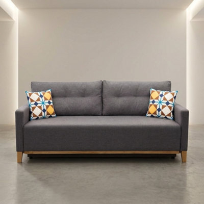 Ariel Fabric Sofa Bed With Foam Wave Springs Wooden Frame Loose Back Cushions Storage 213 X 101 X 91 Cm Grey from B&Q