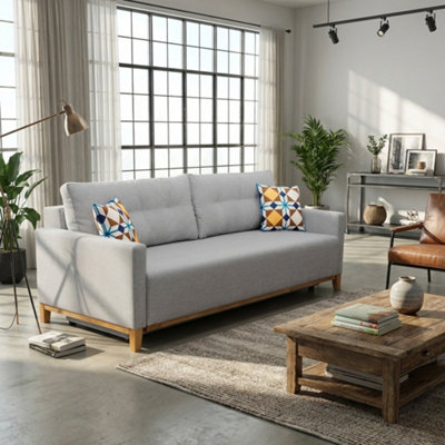 Ariel Fabric Sofa Bed With Foam Wave Springs Wooden Frame Loose Back Cushions Storage 213 X 101 X 91 Cm Light Grey from B&Q