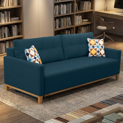 Ariel Fabric Sofa Bed With Foam Wave Springs Wooden Frame Loose Back Cushions Storage 213 X 101 X 91 Cm Blue from B&Q