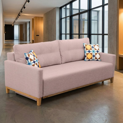 Ariel Fabric Sofa Bed With Foam Wave Springs Wooden Frame Loose Back Cushions Storage 213 X 101 X 91 Cm Pink from B&Q