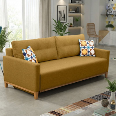 Ariel Fabric Sofa Bed With Foam Wave Springs Wooden Frame Loose Back Cushions Storage 213 X 101 X 91 Cm Mustard from B&Q