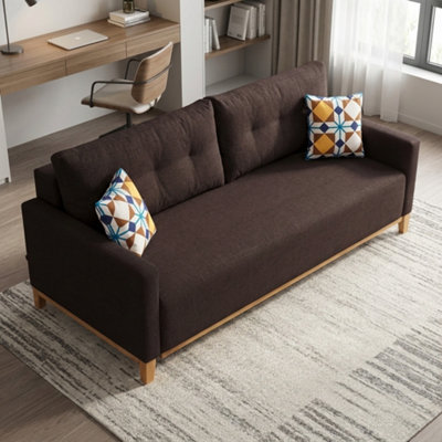 Ariel Fabric Sofa Bed With Foam Wave Springs Wooden Frame Loose Back Cushions Storage 213 X 101 X 91 Cm Brown from B&Q
