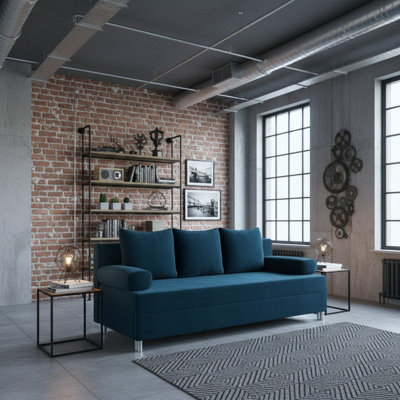 Dover Sofa Bed With Fold Out Sleeping Function Storage Upholstered Modern Design Includes Cushions Blue from B&Q