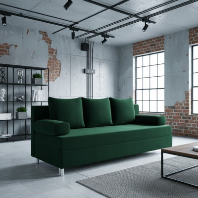 Dover Sofa Bed With Fold Out Sleeping Function Storage Upholstered Modern Design Includes Cushions Green from B&Q