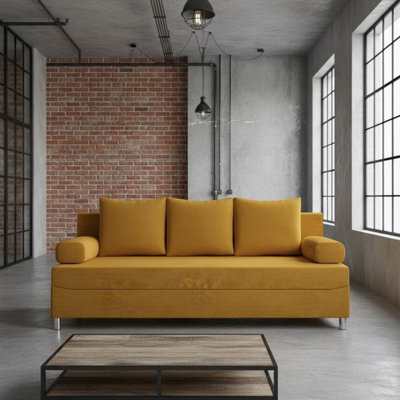 Dover Sofa Bed With Fold Out Sleeping Function Storage Upholstered Modern Design Includes Cushions Yellow from B&Q