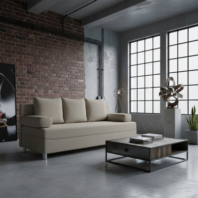 Dover Sofa Bed With Fold Out Sleeping Function Storage Upholstered Modern Design Includes Cushions Cream from B&Q