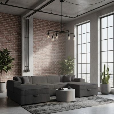 Santos U Living Room Universal Corner Sofa Bed Chipboard Polyurethane Foam Wave Springs 320X166X79Cm Grey from B&Q