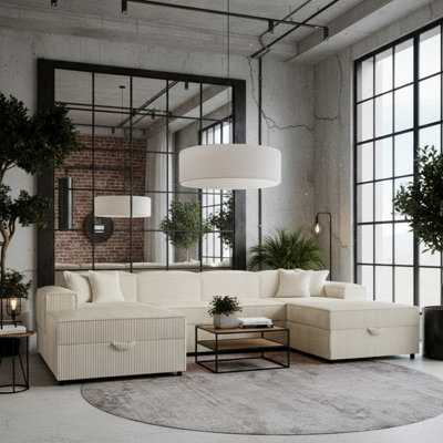 Santos U Living Room Universal Corner Sofa Bed Chipboard Polyurethane Foam Wave Springs 320X166X79Cm Cream from B&Q