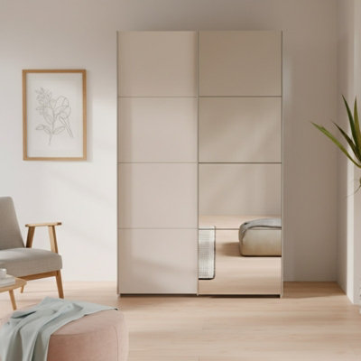  - Sophistispace 2 Door Sliding Wardrobe With Mirror Internal Shelves Sleek White Finish For Contemporary Bedrooms Cashmere