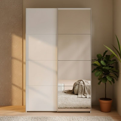  - Sophistispace 2 Door Sliding Wardrobe With Mirror Internal Shelves Sleek White Finish For Contemporary Bedrooms White