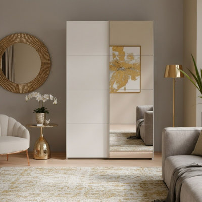  - Sophistispace 2 Door Sliding Wardrobe With Mirror Internal Shelves Sleek White Finish For Contemporary Bedrooms White Gloss