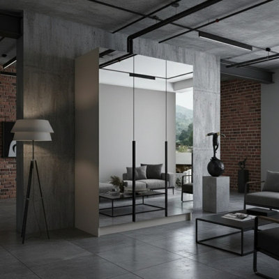 Calia Iii Sliding Wardrobe Contemporary Mirror Wood Finish Contoured Door Edge Internal Shelves Hanging Rail Cashmere Black from B&Q