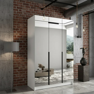 Calia Iii Sliding Wardrobe Contemporary Mirror Wood Finish Contoured Door Edge Internal Shelves Hanging Rail White Black from B&Q
