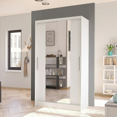 Costa Ii Sliding Door Wardrobe Modern Bedroom Storage With Mirror Spacious Hanging Shelving Unit Sleek Design White from B&Q