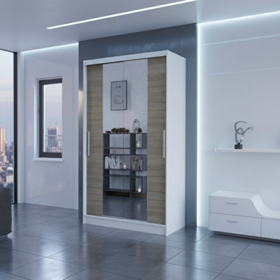 Costa Ii Sliding Door Wardrobe Modern Bedroom Storage With Mirror Spacious Hanging Shelving Unit Sleek Design White Sonoma from B&Q