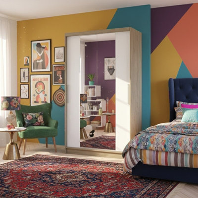 Costa Ii Sliding Door Wardrobe Modern Bedroom Storage With Mirror Spacious Hanging Shelving Unit Sleek Design Sonoma White from B&Q