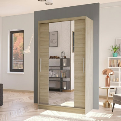 Costa Ii Sliding Door Wardrobe Modern Bedroom Storage With Mirror Spacious Hanging Shelving Unit Sleek Design Sonoma from B&Q