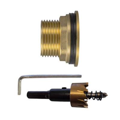 Brass Water Butt Connector 1" Bsp Male To 3/4" Bsp Female With 34mm Hss Drill Bit from B&Q