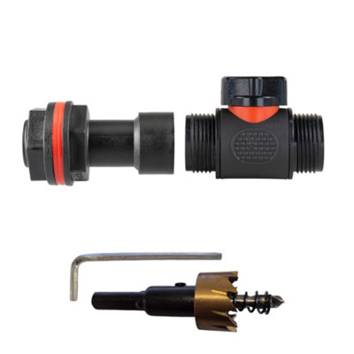 Complete 3/4" Bsp Water Butt Fitting Set With ValveLocking Nut And 27mm Hss Drill Bit from B&Q