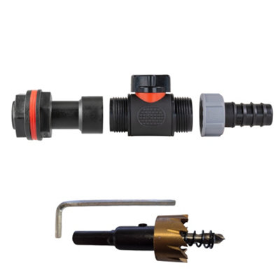 3/4" Bsp Water Butt Extension Kit With In-Line Soft-Touch Tap20mm Barb Connector And 27mm Hss Hole Saw Drill Bit from B&Q