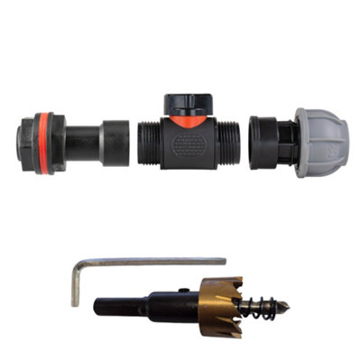 3/4" Bsp Water Butt Extension Kit With Soft-Touch In-Line Valve20mm Mdpe Connector And 27mm Hole Saw from B&Q