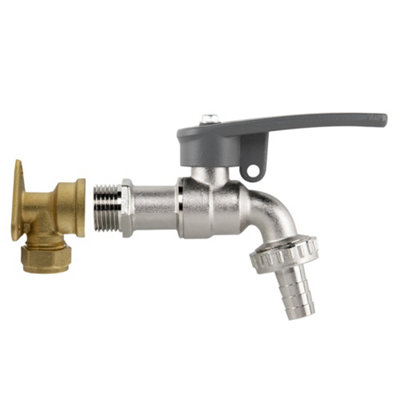 - 15mm Brass Wall Mount And 1/2" Bsp Lever Tap Set With Hose Barb And Side Lock For Garden Watering