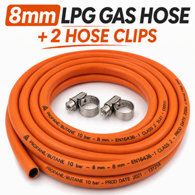 3M X 8mm Orange Reinforced Rubber Gas Hose Kit With 2 ClampsEn16436 Compliant from B&Q