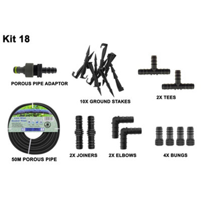  - Porous Irrigation Pipe Set  Porous Kit18 50M Porous Soaker Hose With Connectors And Ground Pegs