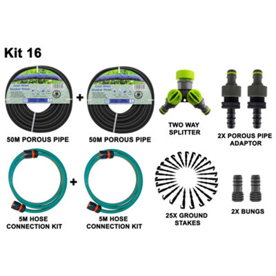  - Porous Irrigation Pipe Set Porous-Kit162 X 50M Soaker Hoses10M Garden HoseFittings And Pegs