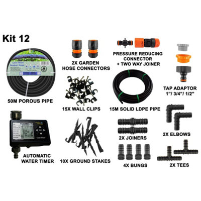  - Porous Irrigation Pipe Set Porous-Kit1250M Soaker Hose With 16mm Ldpe PipeTimer And Fittings