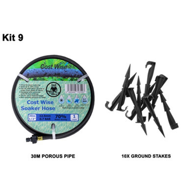 Porous Irrigation Pipe Set Porous-Kit9 30M Soaker Hose 16mm With 10 Stakes. from B&Q