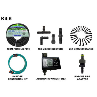 Porous Irrigation Pipe Set Porous-Kit6100M Soaker Hose With Digital Timer And 5M HoseConnectors And Stakes from B&Q