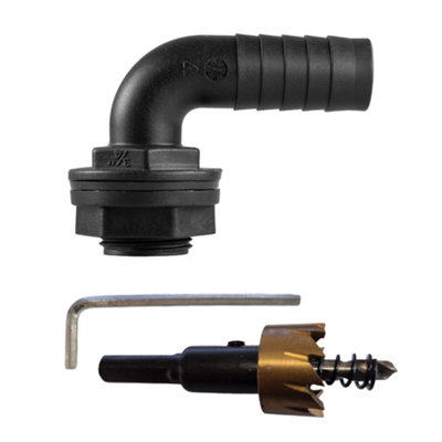 Bspm 90Degrees Tank Connector With Washer Nut And Barb Outlet  Includes 27mm Hss Drill Bit from B&Q