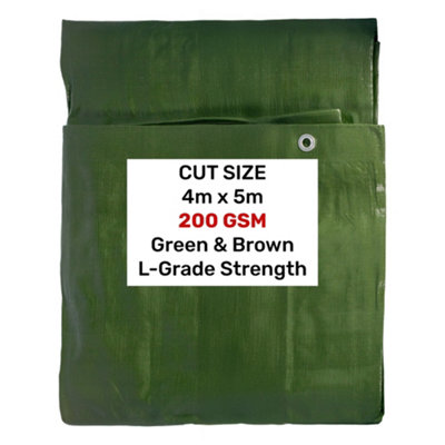 Green/brown 200Gsm Heavy-Duty Tarpaulin Sheet 4M X 5M L-Grade Cover from B&Q