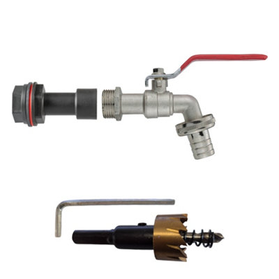 1/2" Bsp Water Butt Extension Kit With Zinc Nickel-Plated Barbed Lever Tap And 21mm Hss Hole Saw Cutter from B&Q