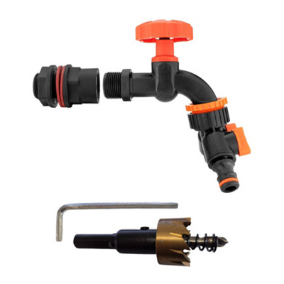 3/4" Bsp Water Butt Kit With 1/2" Pp TapTwo-Way Splitter And 27mm Hss Drill Bit from B&Q