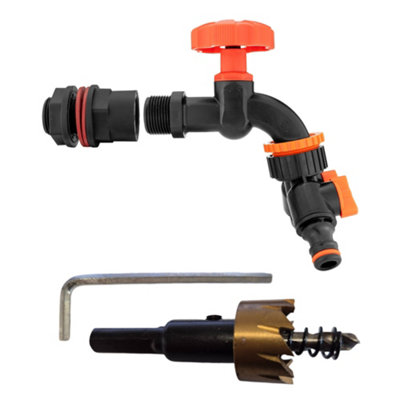 Bsp Water Butt Kit With Black Dial Tap Two Way Splitter And 21mm Hss Hole Saw from B&Q