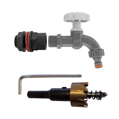 Water Butt Connector Set 1/2" Bsp With Pp Wl Snap-On Tap And 21mm Hss Drill Bit Hole Saw from B&Q