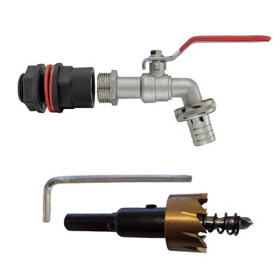 Water Butt Connector Kit 1/2" Bsp With Nickel Plated Lever Tap And 21mm Hss Drill Bit from B&Q
